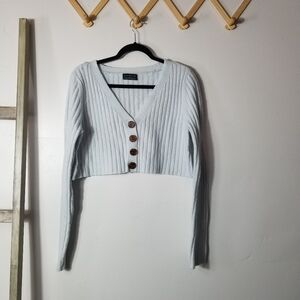 URBAN OUTFITTERS WOMEN'S LIGHT BLUE BUTTON DOWN CROPPED CARDIGAN SIZE MEDIUM